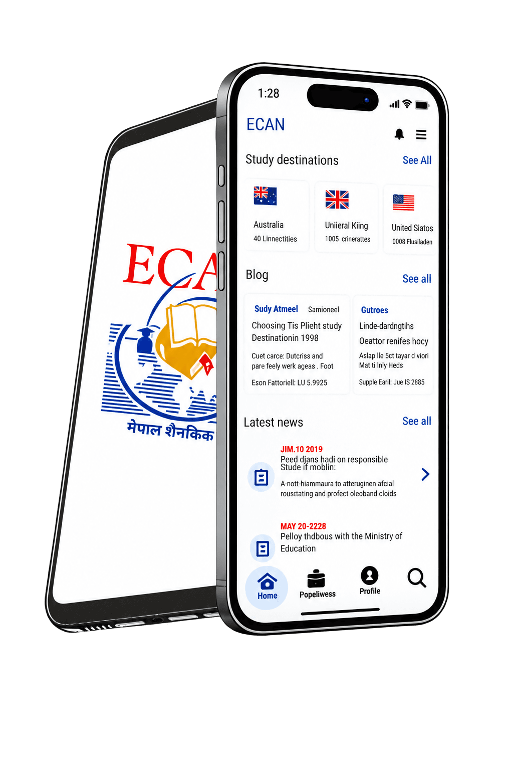 ECAN mobile app on a phone mockup