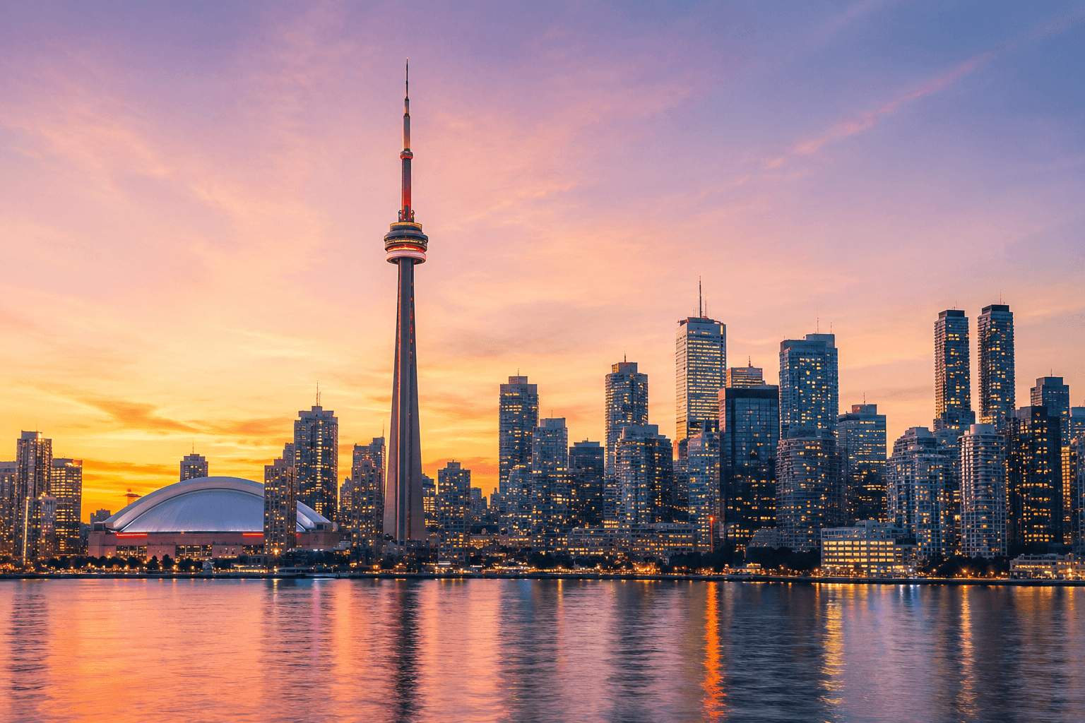 City skyline at sunset, representing global study destinations